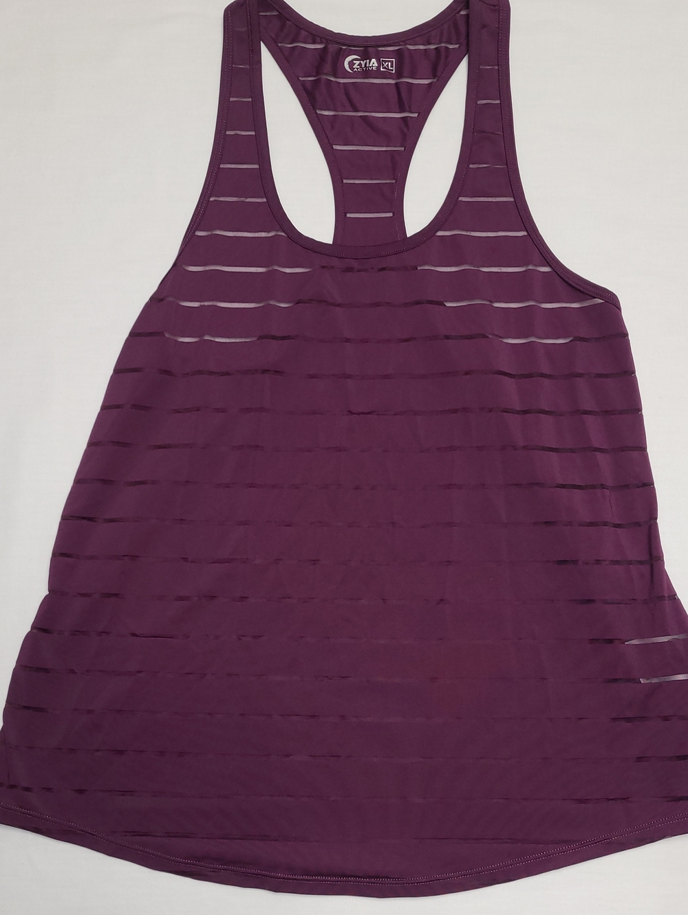 Zyia Active Purple Striped Racerback Tank Top w/ sheer horizontal stripe
